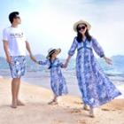 Family Matching Elbow-sleeve Midi Dress / Drawstring Shorts / Short-sleeve T-shirt / Set