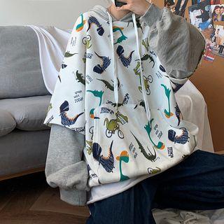 Mock Two-piece Dinosaur Print Hoodie
