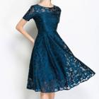 Short-sleeve A-line Party Lace Dress