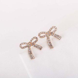 Rhinestone Bow Earring 925 Sterling Silver - As Shown In Figure - One Size