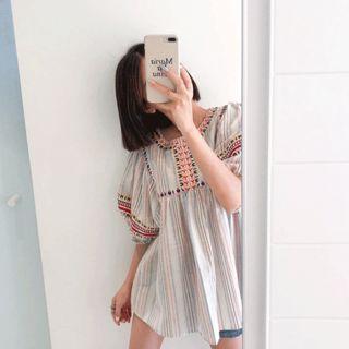 Puff-sleeve Embroidered Top Pink - One Size
