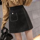 High-waist Striped A-line Woolen Skirt