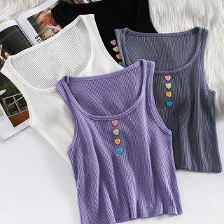 Heart Button Cropped Knit Tank Top