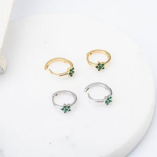 Flower Rhinestone Sterling Silver Hoop Earring