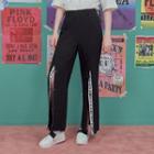 Button-front Lettered Wide-leg Pants