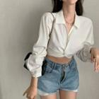 Plain Tie-back Cropped Blouse White - One Size