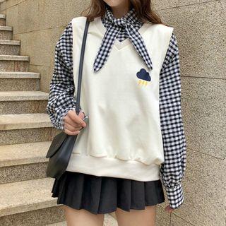 Plaid Shirt / V-neck Printed Vest