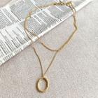 Oval Pendant Chain Necklace Set (2 Pcs) Gold - One Size