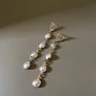 Heart Faux Pearl Dangle Earring 1 Pair - Silver Pin - Gold - One Size