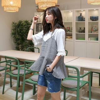 Spaghetti-strap Gingham Peplum Top