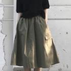 Embroidered Short-sleeve Polo Shirt / A-line Midi Cargo Skirt