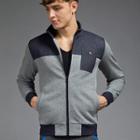 Stand-collar Color-block Zip Jacket