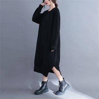 Round-neck Split Midi Knit Dress