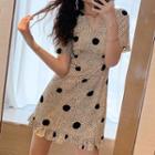 Short-sleeve Dotted Ruffle Hem A-line Dress