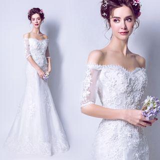 Off-shoulder Beaded Wedding Dress
