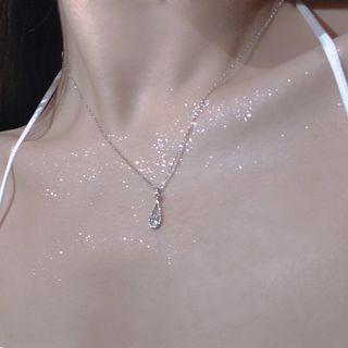Rhinestone Droplet Pendant Sterling Silver Necklace Gold - One Size