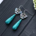 Butterfly Glaze Faux Gemstone Drop Earring 1 Pair - Cp574 - Silver & Aqua Green - One Size