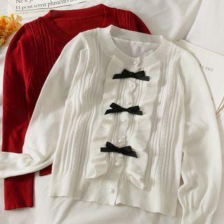 Ribbon-accent Ruffle-trim Knit Top