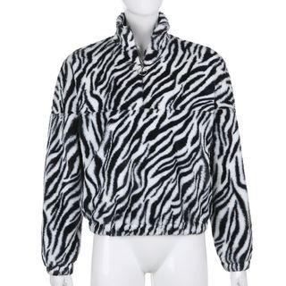Zebra Print Half-zip Sweatshirt