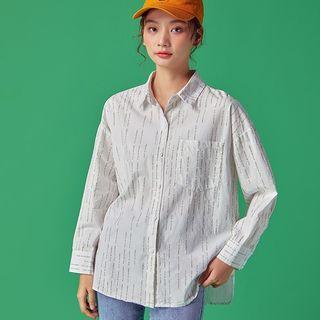 Long-sleeve Lettering Shirt 1176 - White - One Size