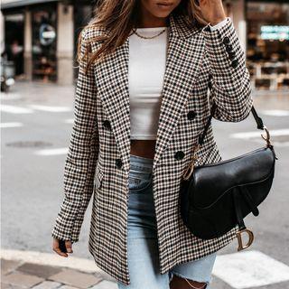 Houndstooth Plaid Single-breasted Blazer