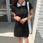 Contrast-collar Tie-waist Polo Shirtdress