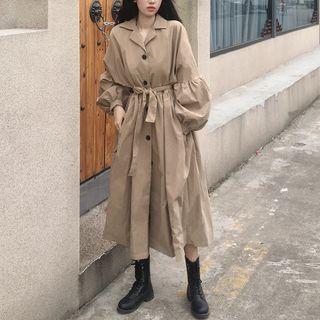 Long-sleeve Single Breast Tie-waist Dress As Shown In Figure - One Size