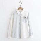 Striped Panel Rabbit Embroidered Shirt