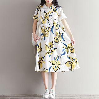 Short-sleeve Flower Print Shirtdress