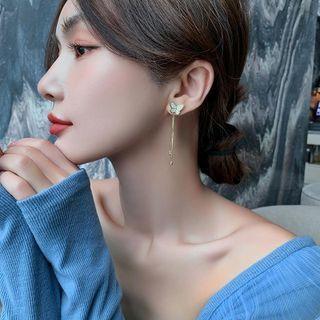Butterfly Alloy Fringed Earring 1 Pair - S925 Silver - Gold - One Size