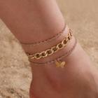 Set Of 3: Butterfly Chain Anklet 15512 - Gold - One Size