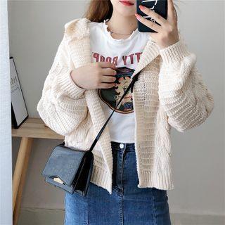 Open-front Hooded Cable Knit Cardigan