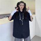 Short-sleeve Front Pocket Chain-accent Button-up Shirt