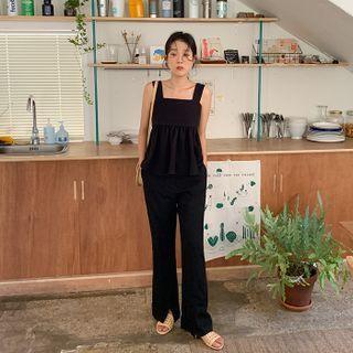 Slit-hem Linen Blend Pants