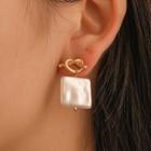 Alloy Knot Faux Pearl Square Dangle Earring Wg0-1 - Gold - 862