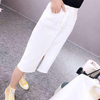 Straight-fit Slit Denim Skirt