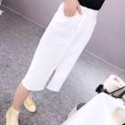 Straight-fit Slit Denim Skirt