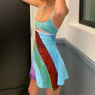 Spaghetti Strap Cutout Striped Mini A-line Dress