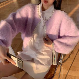 Round Neck Faux Pearl Cardigan