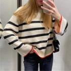 Long-sleeve Striped Contrast Trim Knit Sweater