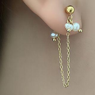 Freshwater Pearl Alloy Chain Dangle Earring 1 Pair - Gold & Pearl - One Size