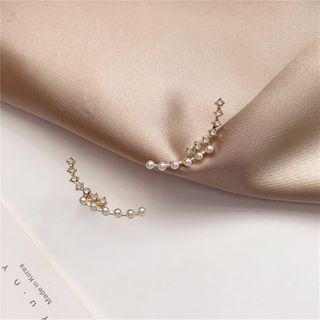 Rhinestone Faux Pearl Earring 1 Pair - Ear Studs - One Size