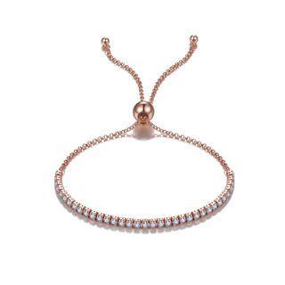925 Sterling Silver Plated Rose Gold Bracelet With White Cubic Zircon Rose Gold - One Size