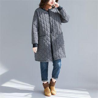 Plaid Zip-up Coat Black & White - One Size