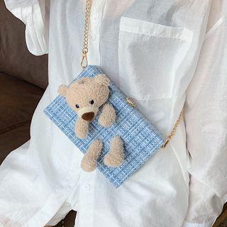 Mini Bear Plush Plaid Chain Crossbody Bag