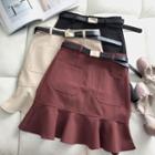 Ruffle Hem A-line Skirt With Belt