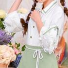 3/4-sleeve Leaf Embroidery Shirt