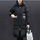Patch Embroidered Hooded Padded Long Coat