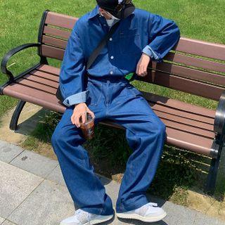 Stitched Denim Wide-leg Jumpsuit
