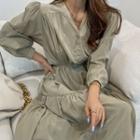 Ruched Maxi Shirtwaist Dress Khaki - One Size